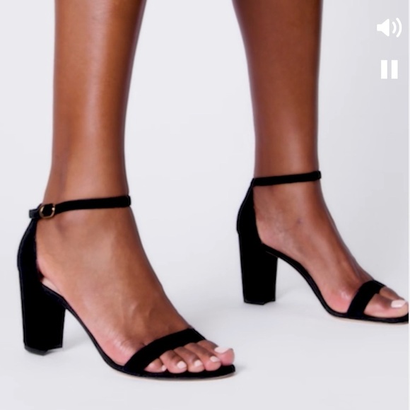 Stuart Weitzman NearlyNude Black suede ankle strap block heel sandals Sz 10.5 - Picture 6 of 16